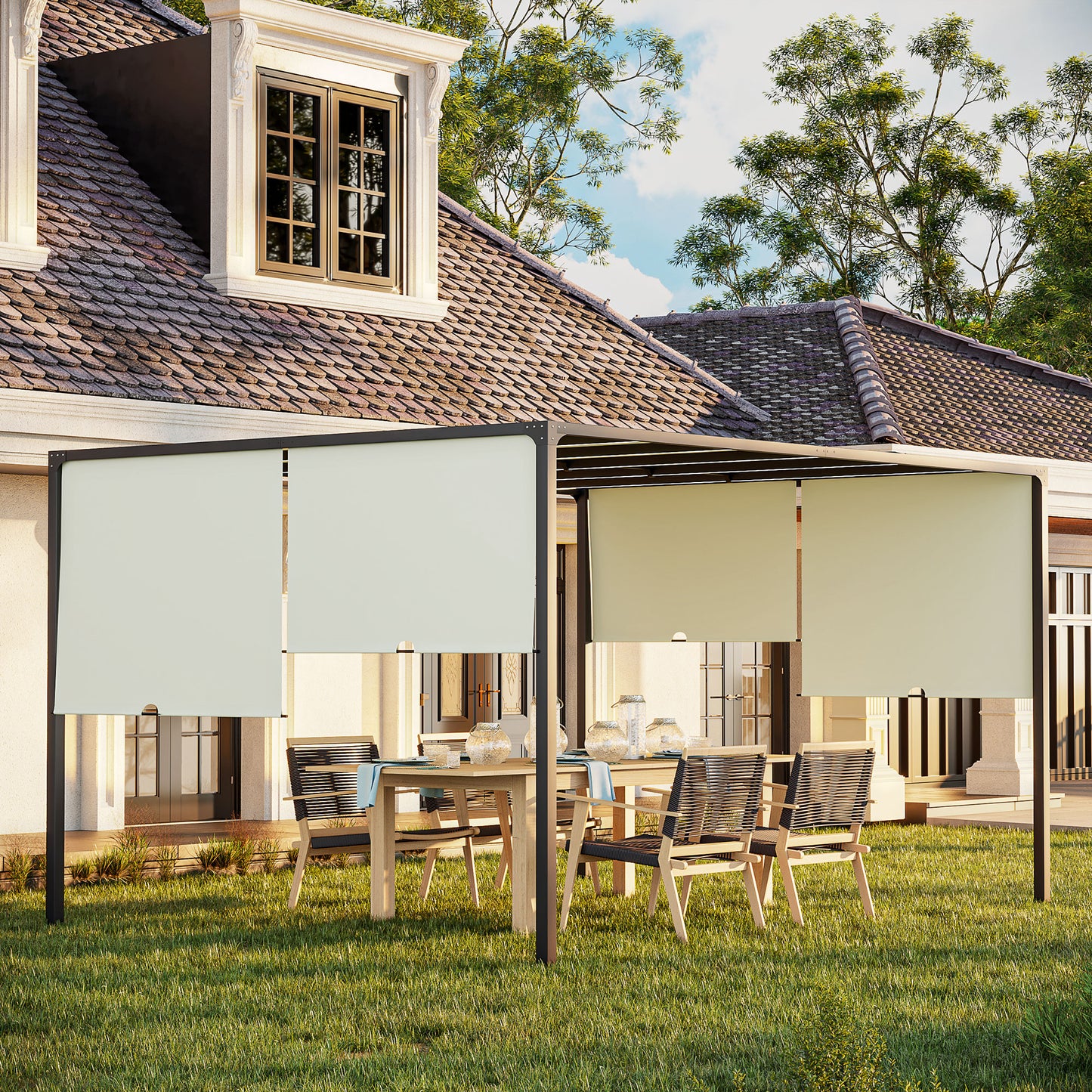 Outsunny 3 x 4m Pergola ogrodowa zewnętrzna - kremowo-biała