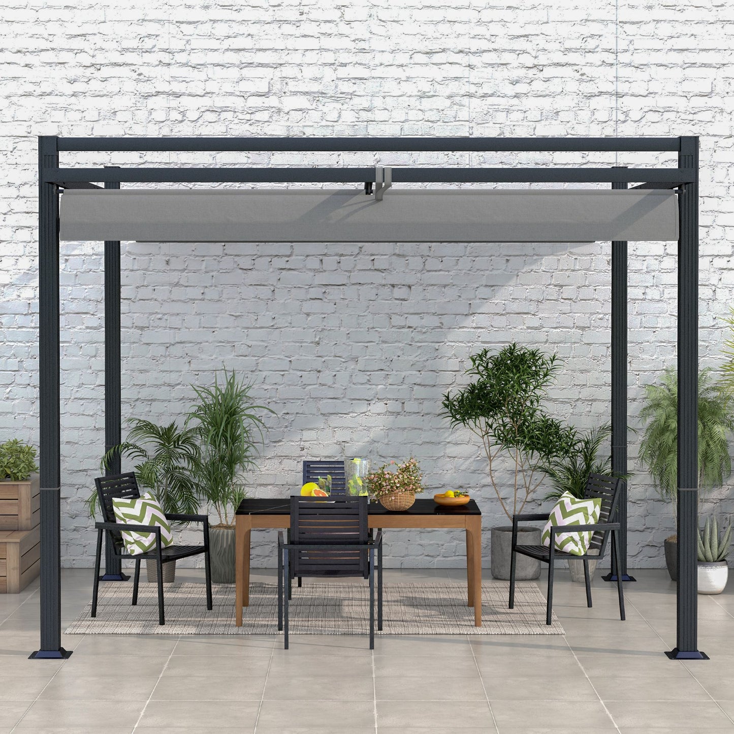 Outsunny 3 x 3(m) Rozwijana pergola, zadaszenie ogrodowe z aluminiową ramą, na grill, patio, pokład, ciemnoszary