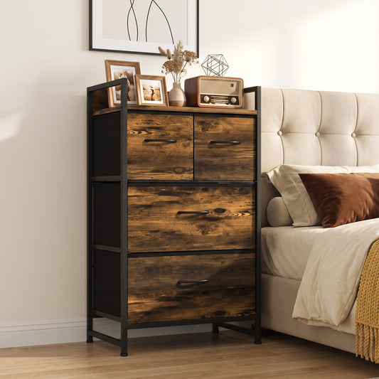 HOMCOM Rustic Chest of Four Fabric Drawers in Rustic Brown, image 2