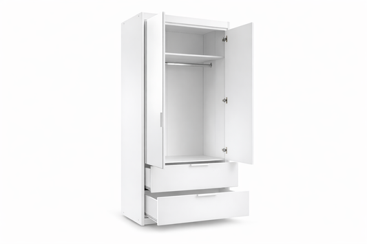 White Mirrored Hinged Door Wardrobe 103cm – HARTLEY