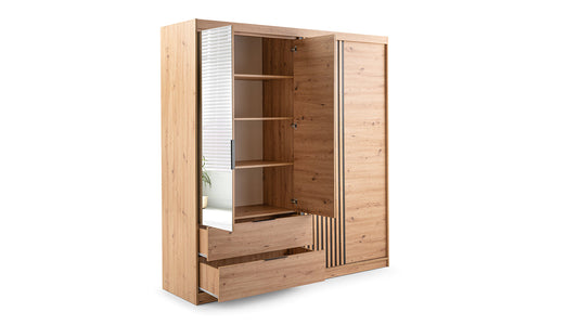 Oak Artisan Mirrored Hinged Sliding Door Wardrobe 203cm – HARTLEY