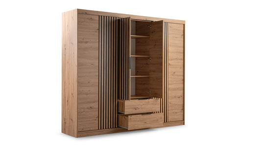 Oak Artisan Mirrored Hinged Sliding Door Wardrobe 250cm – HARTLEY