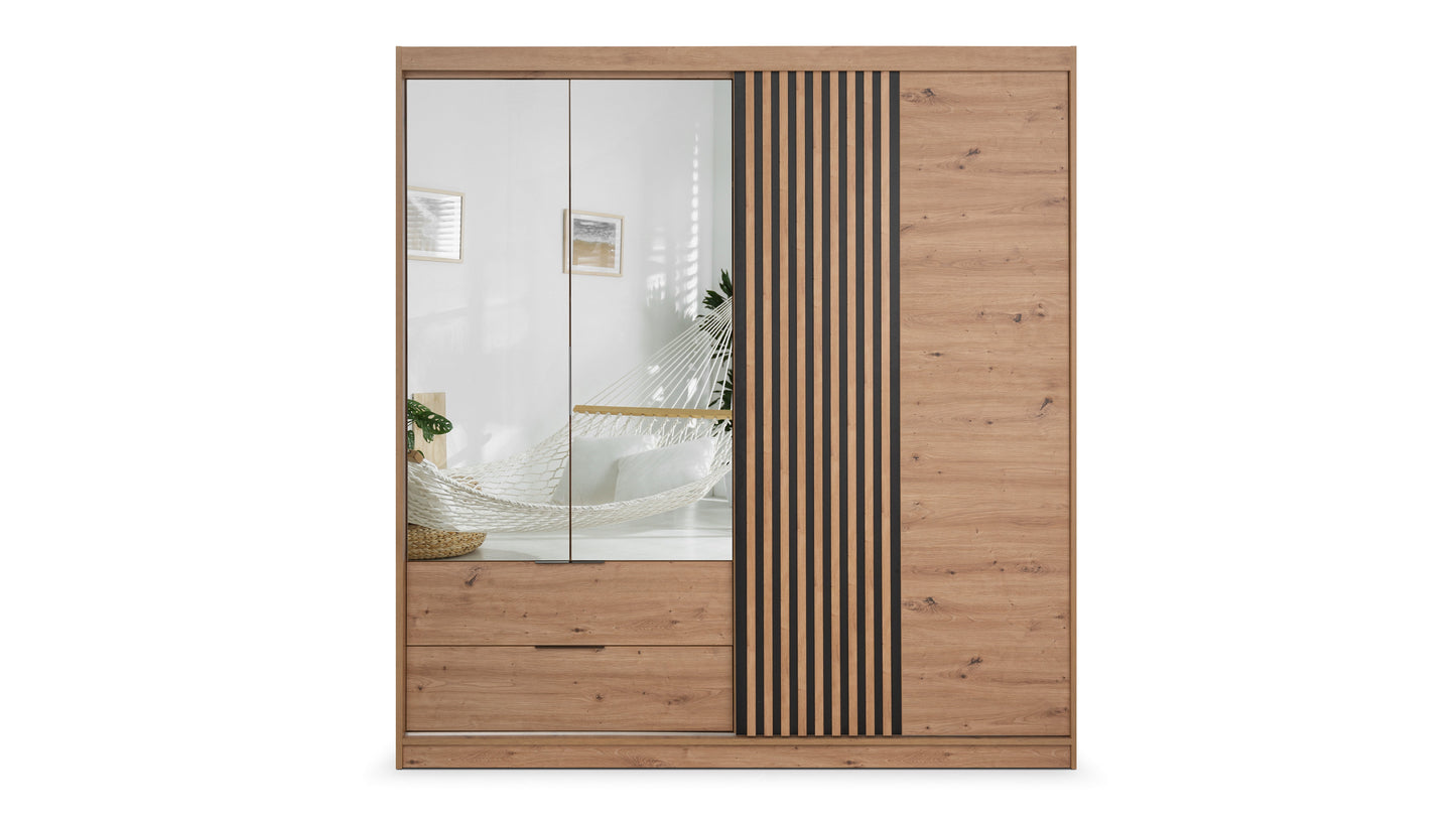 Oak Artisan Mirrored Hinged Sliding Door Wardrobe 203cm – HARTLEY