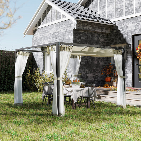 Outsunny 3 x 3m Aluminium Frame Pergola, with Retractable Roof - Khaki