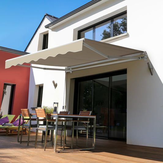 Outsunny Manual Retractable Awning-Beige Canopy/White Frame, image 2