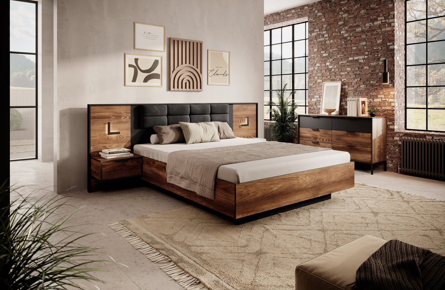 Set of Bedside Tables MILTON Oak Chestnut & Anthracite