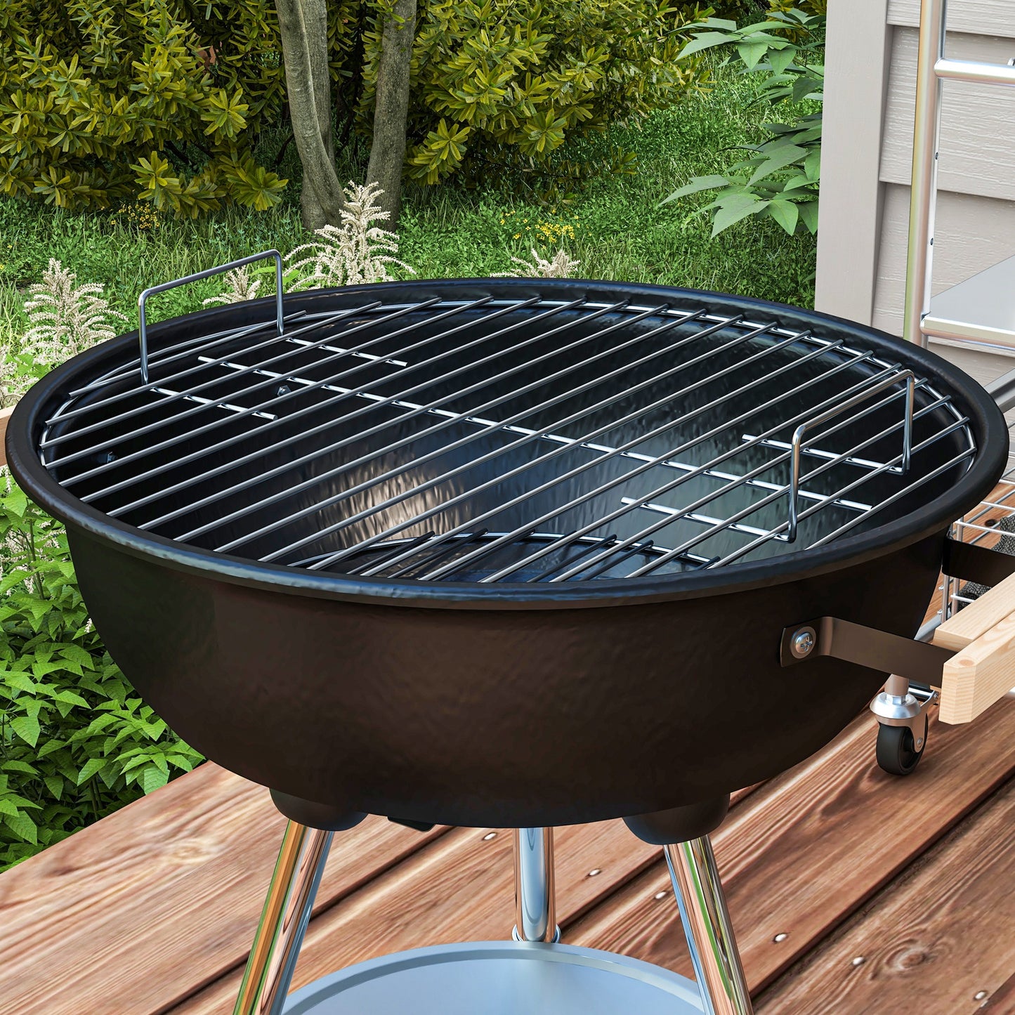 Outsunny przenośny okrągły grill węglowy BBQ z pokrywką, kontrola ciepła na zewnątrz, patio, grill ogrodowy