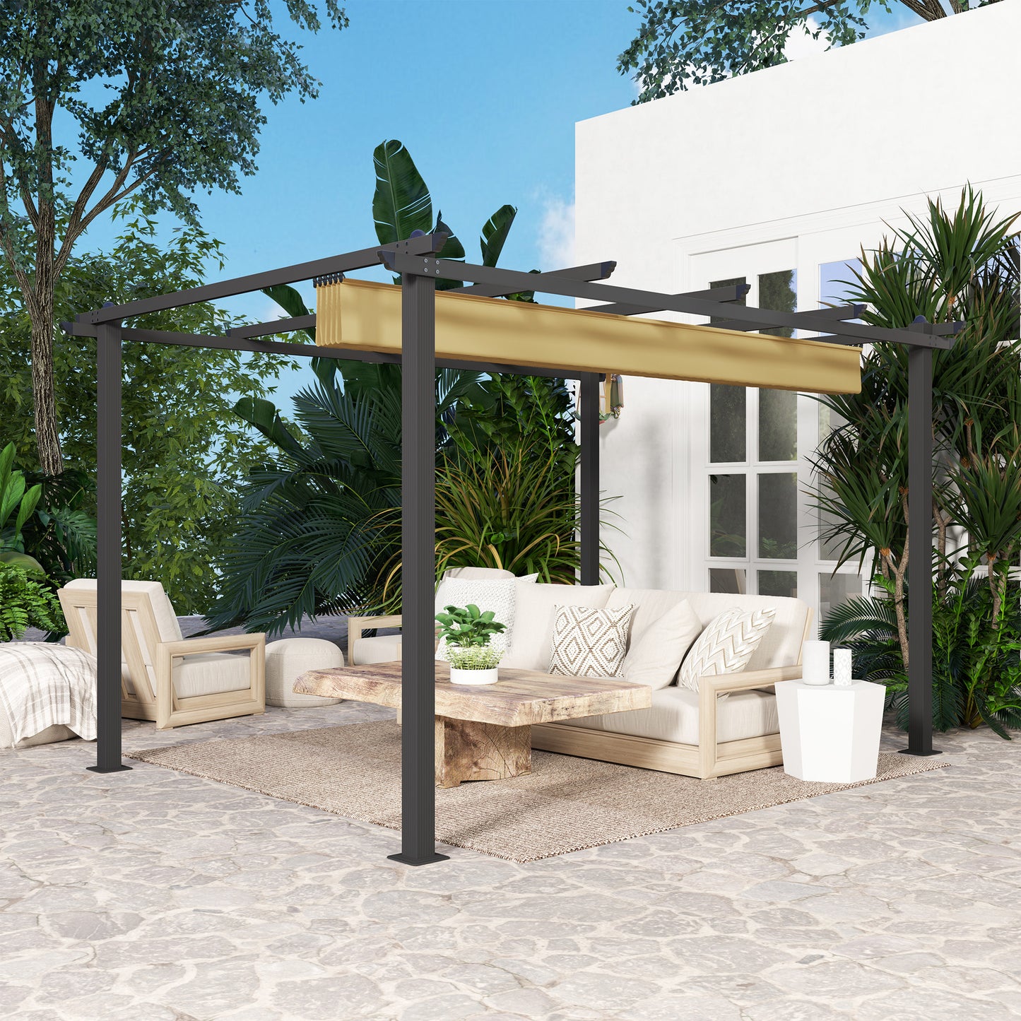 Outsunny 3 x 4m aluminiowa pergola z rozsuwanym dachem - khaki