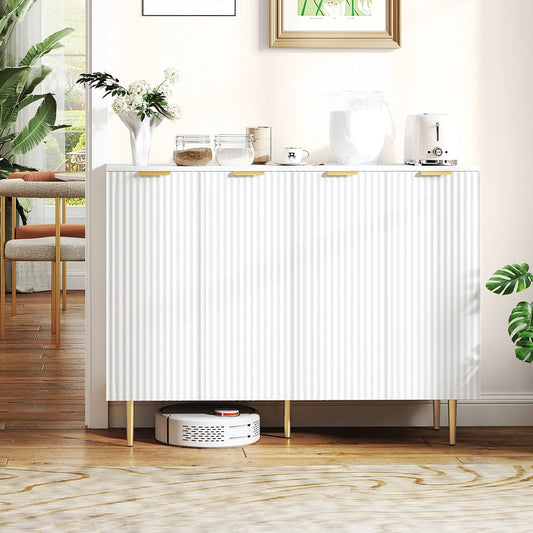 HOMCOM Sideboard Buffet Cabinet, Modern Kitchen Storage Cabinet with 4 Doors and Adjustable Shelves, Living Room Cabinet with Metal Legs for Hallway, White
