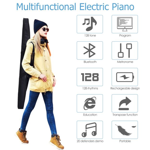 Portable Electronic Keyboard with Full-Size Weighted Keys-White