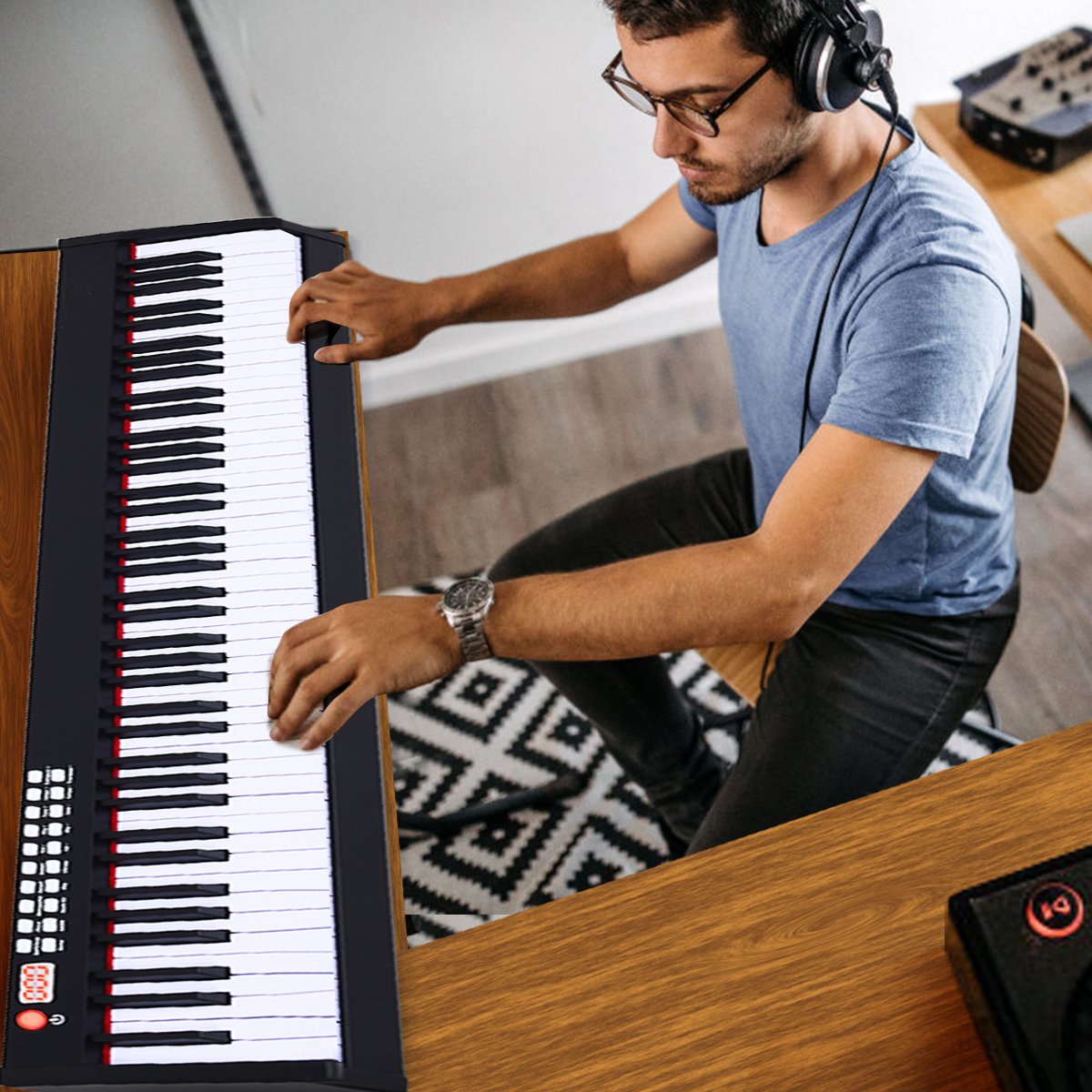 Portable Electronic Keyboard with Full-Size Weighted Keys-Black