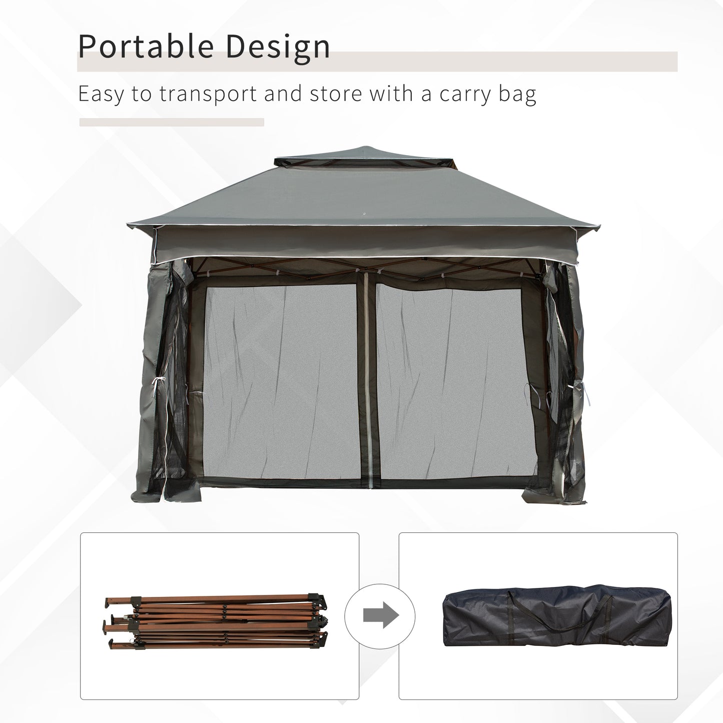 Outsunny 3 x 3(m) Pop Up Gazebo, podwójny dach ogrodowy z siatką i torbą transportową, schronienie na imprezy i wydarzenia na patio, ciemnoszary