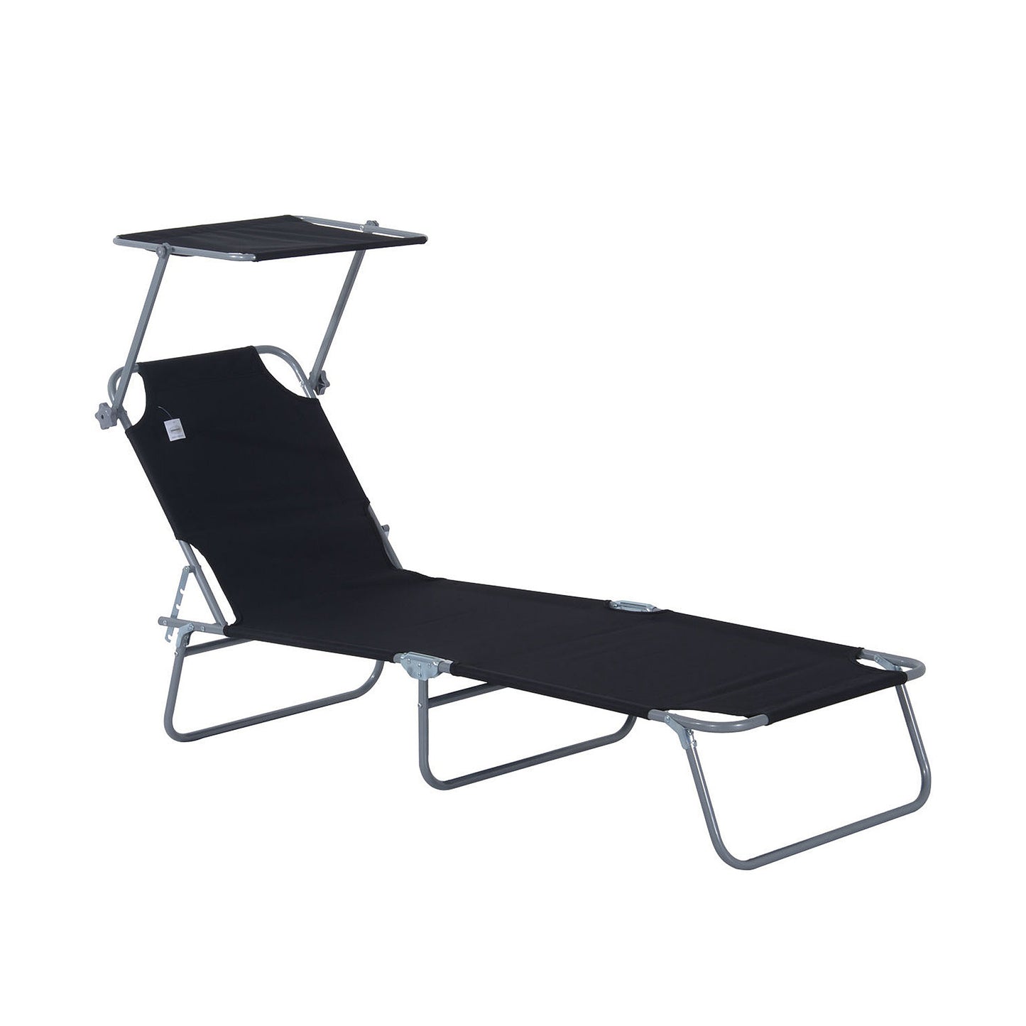 Outsunny Outdoor składany leżak słoneczny, 4-poziomowy regulowany oparcie, leżak słoneczny z markizą przeciwsłoneczną z regulacją kąta nachylenia, na plażę, do ogrodu, na patio, czarny