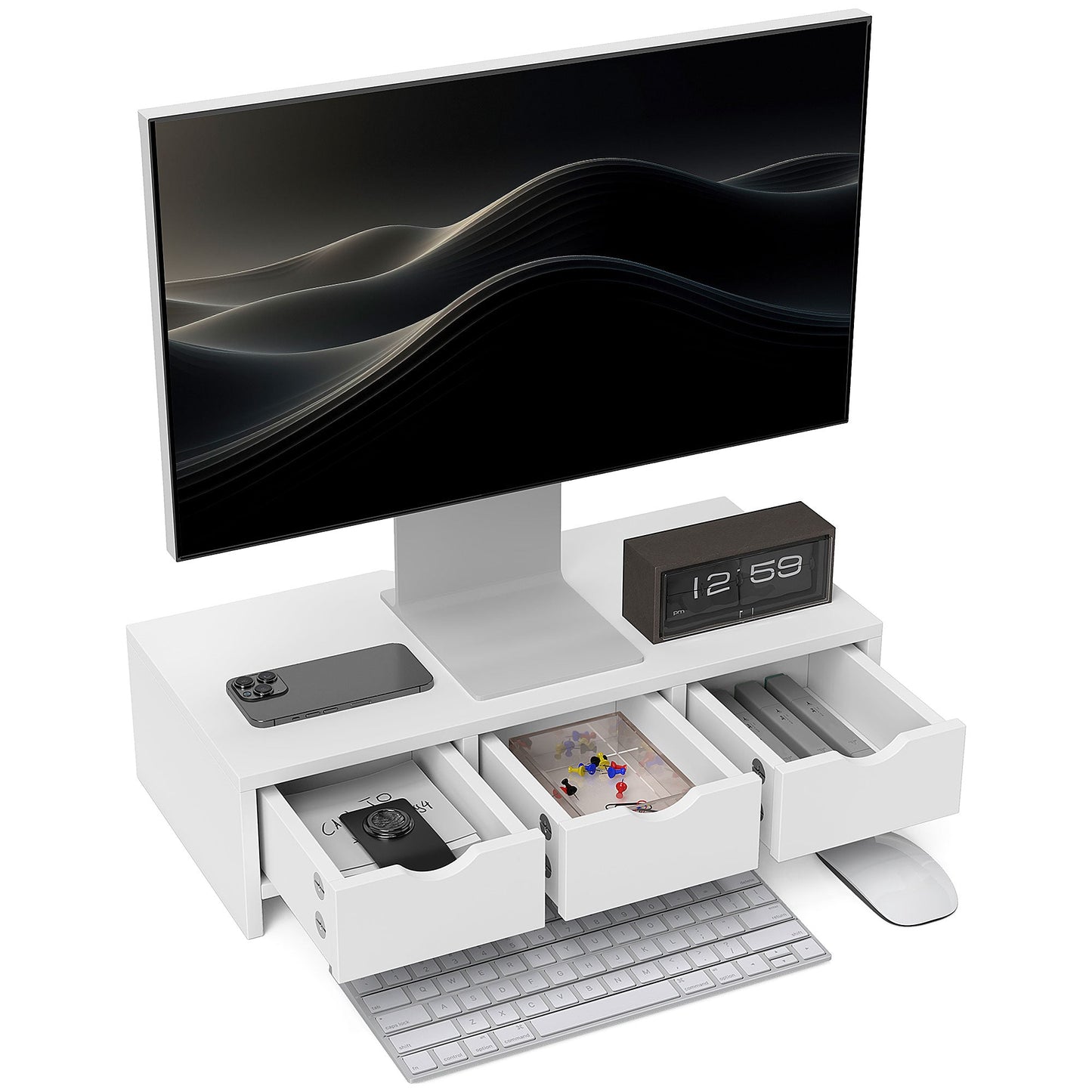 Podstawka pod monitor HOMCOM z 3 szufladami, podstawka pod monitor do laptopa, komputera stacjonarnego, PC, małej drukarki, 51 x 24 x 13 cm, biała