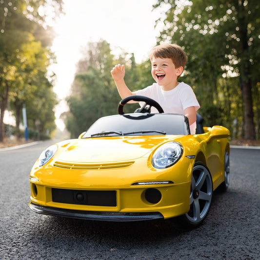 AIYAPLAY Kids Electric Car, 12V Licensed RUF GT Ride on Car with Suspension, Remote Control, Music for 3-5 Years Yellow