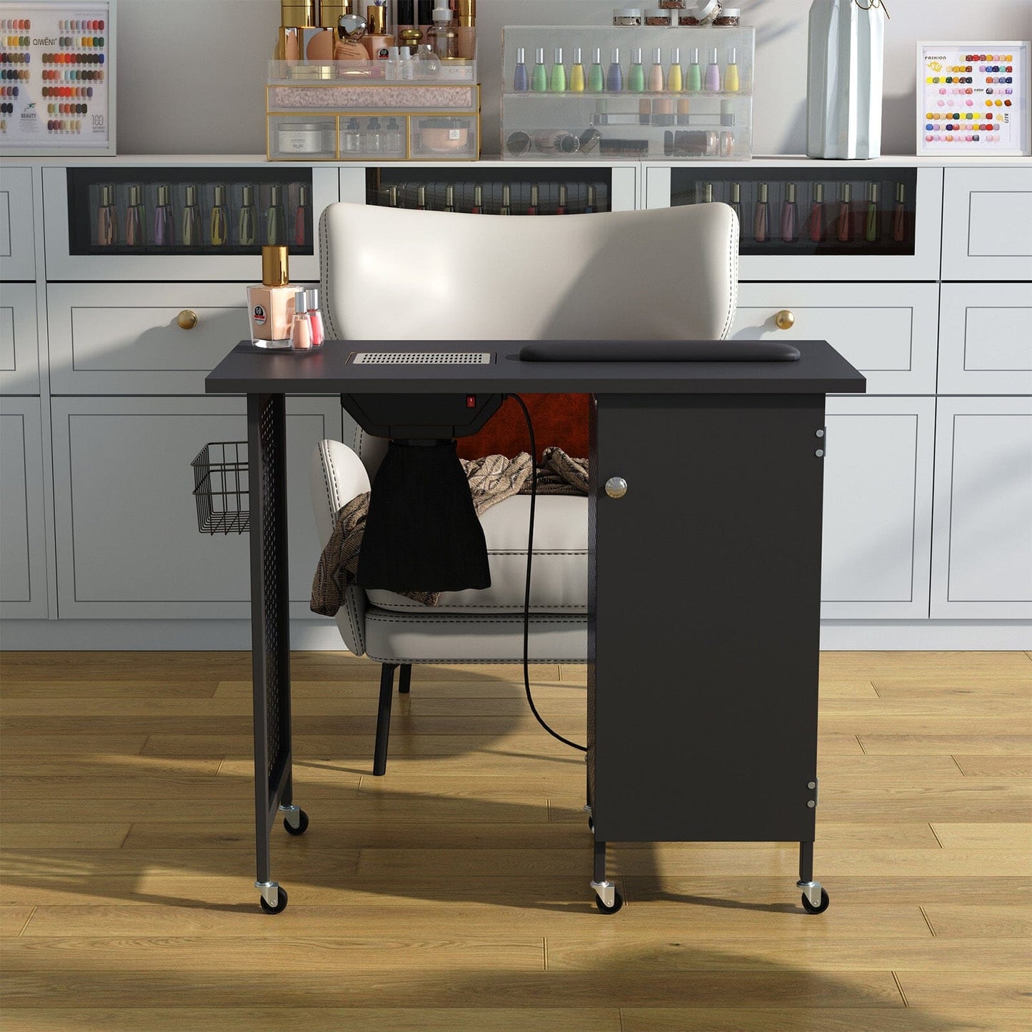 Complete Manicure Table Black 4 Trays & Lamp With Dust Collector