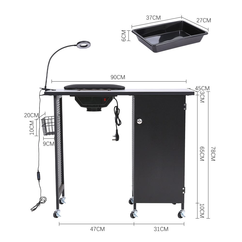 Complete Manicure Table Black 4 Trays & Lamp With Dust Collector
