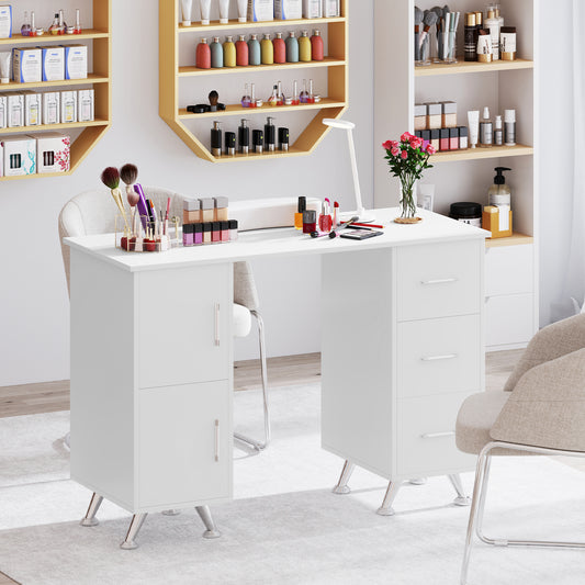 Manicure Table with 8 Metal Legs and Wrist Pad-White