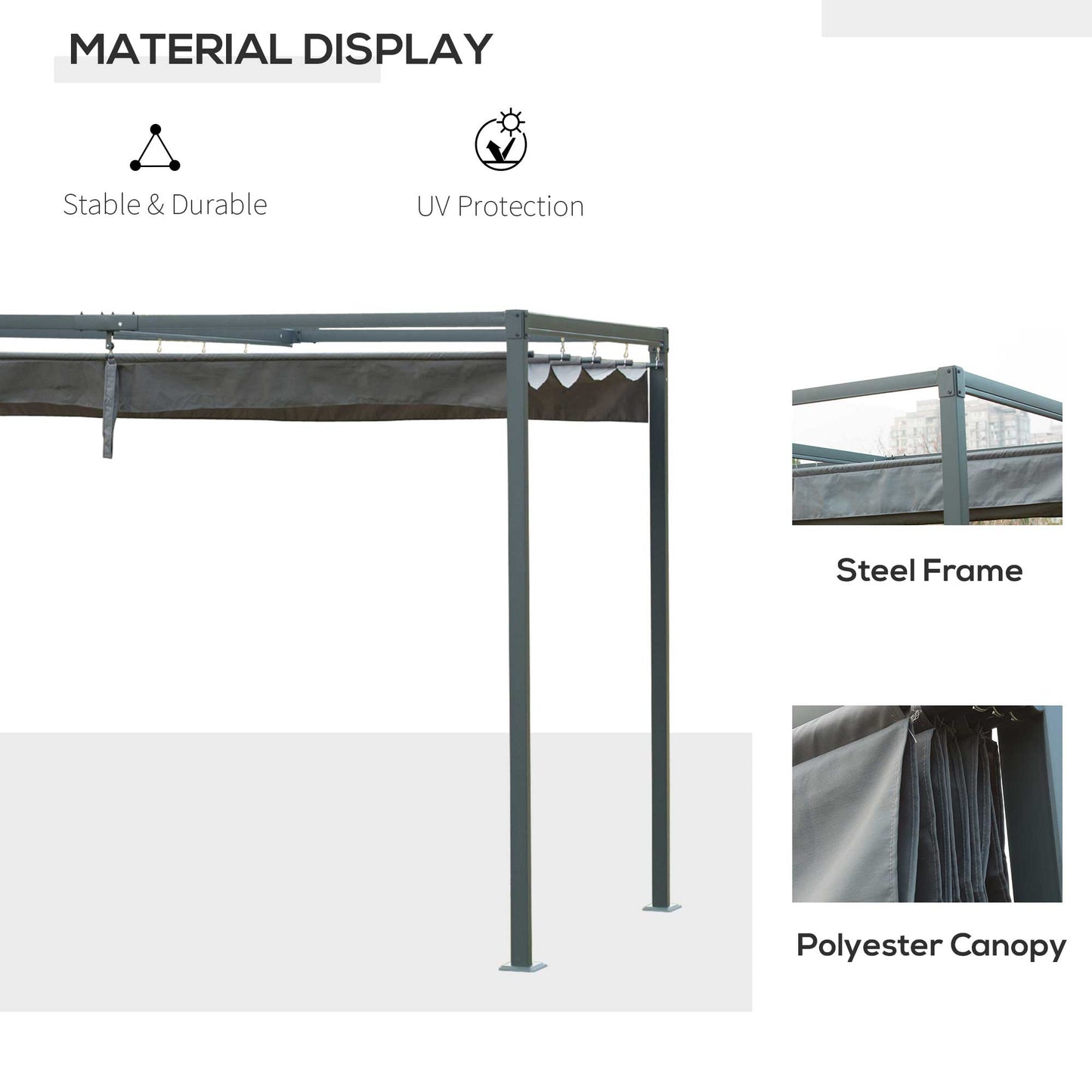 Outsunny 3 x 2m Metal Outdoor Pergola with Retractable Roof, Outdoor Gazebo Canopy Shelter with Drainage Holes for Garden, Patio, Lawn, Grey