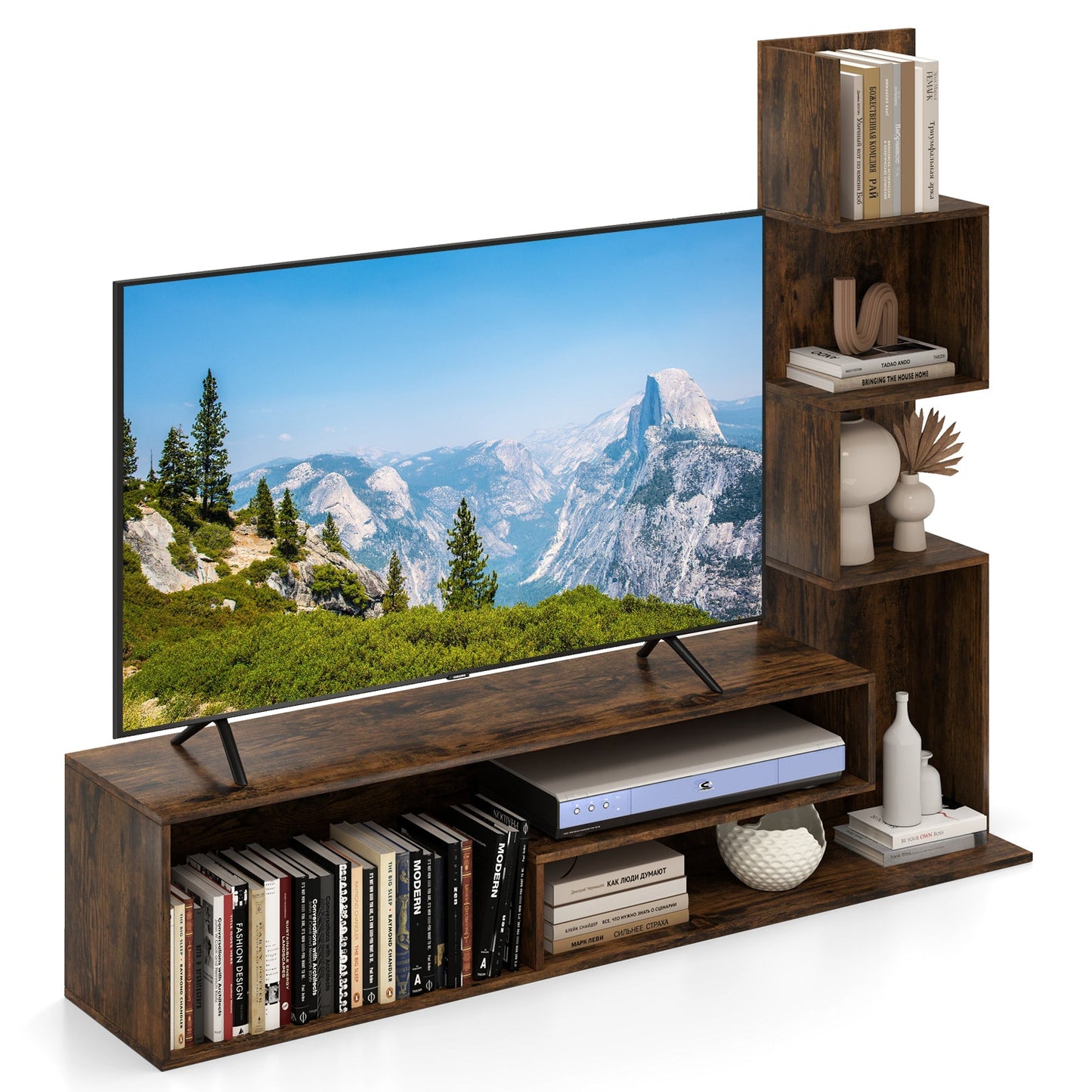 Media Console Table Cube TV Stand for TVs up to 50 Inch-Rustic Brown