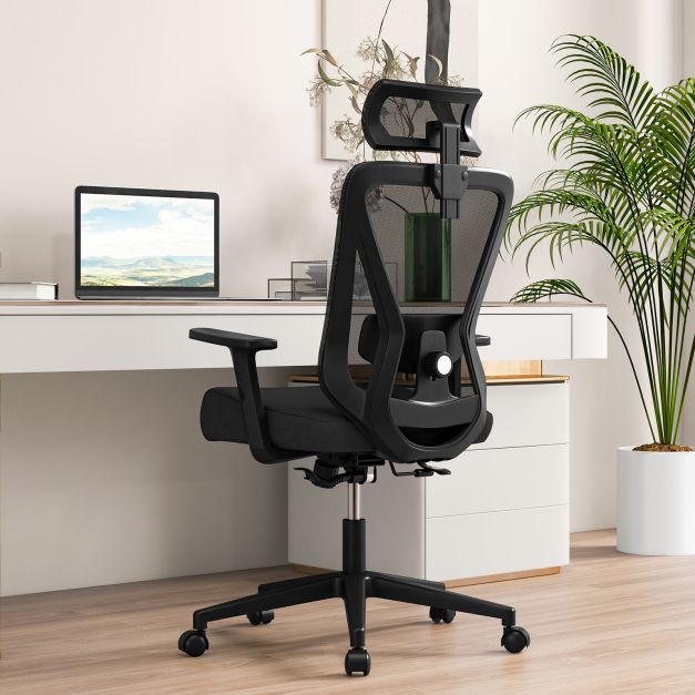 Ergonomiczny fotel biurowy z siatki, regulowany, obrotowy, czarny