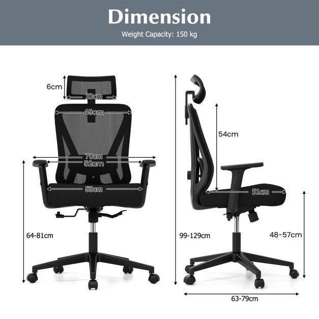 Ergonomiczny fotel biurowy z siatki, regulowany, obrotowy, czarny