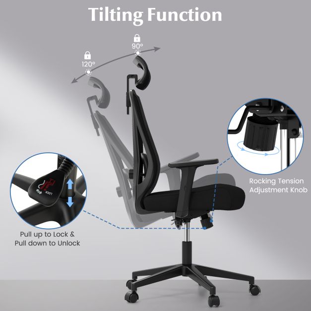 Ergonomiczny fotel biurowy z siatki, regulowany, obrotowy, czarny