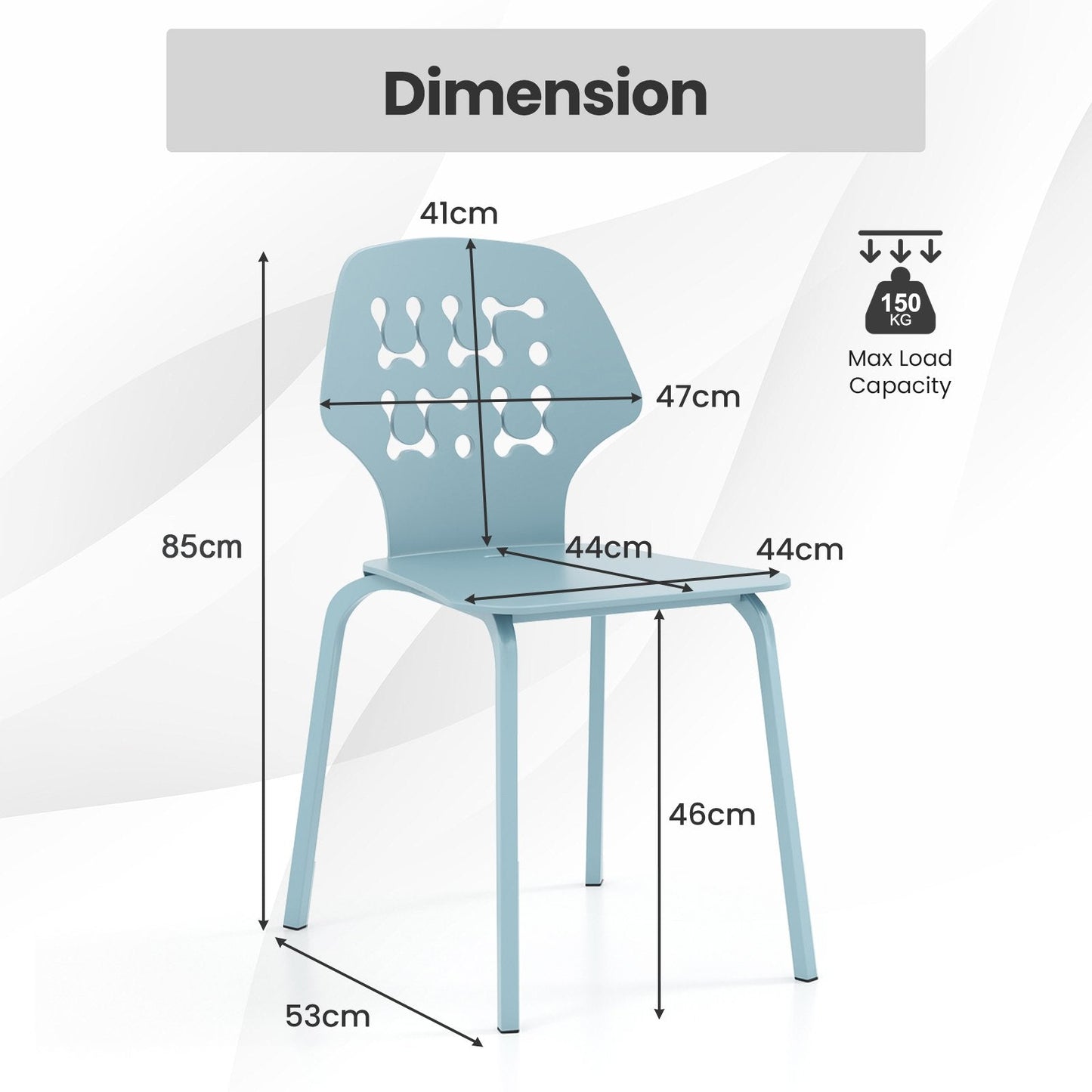 Metal Dining Chair Set of 4 with Hollowed Backrest and Metal Legs-Blue