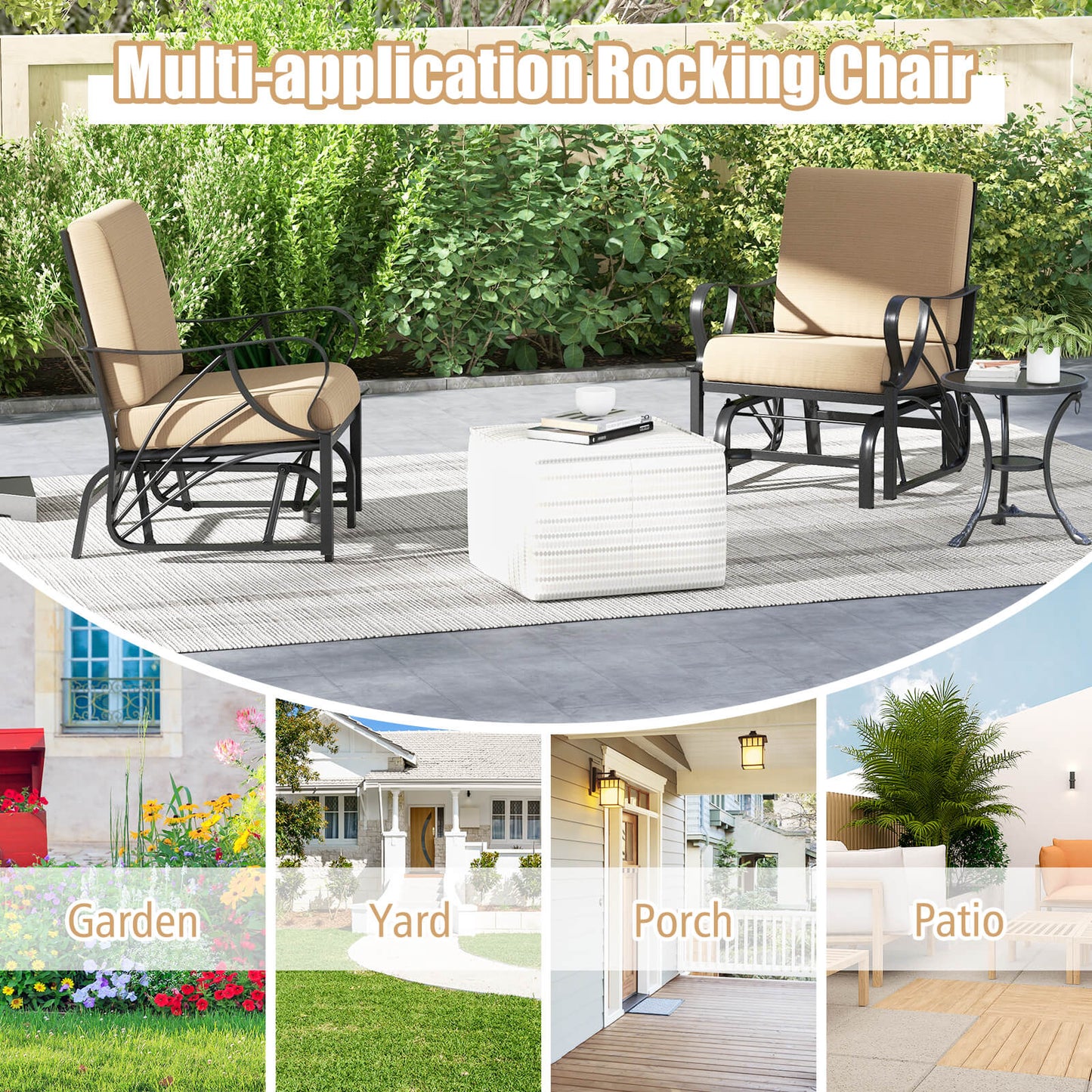 Metal Frame Outdoor Indoor Gliding Armchair with Cushion-Brown