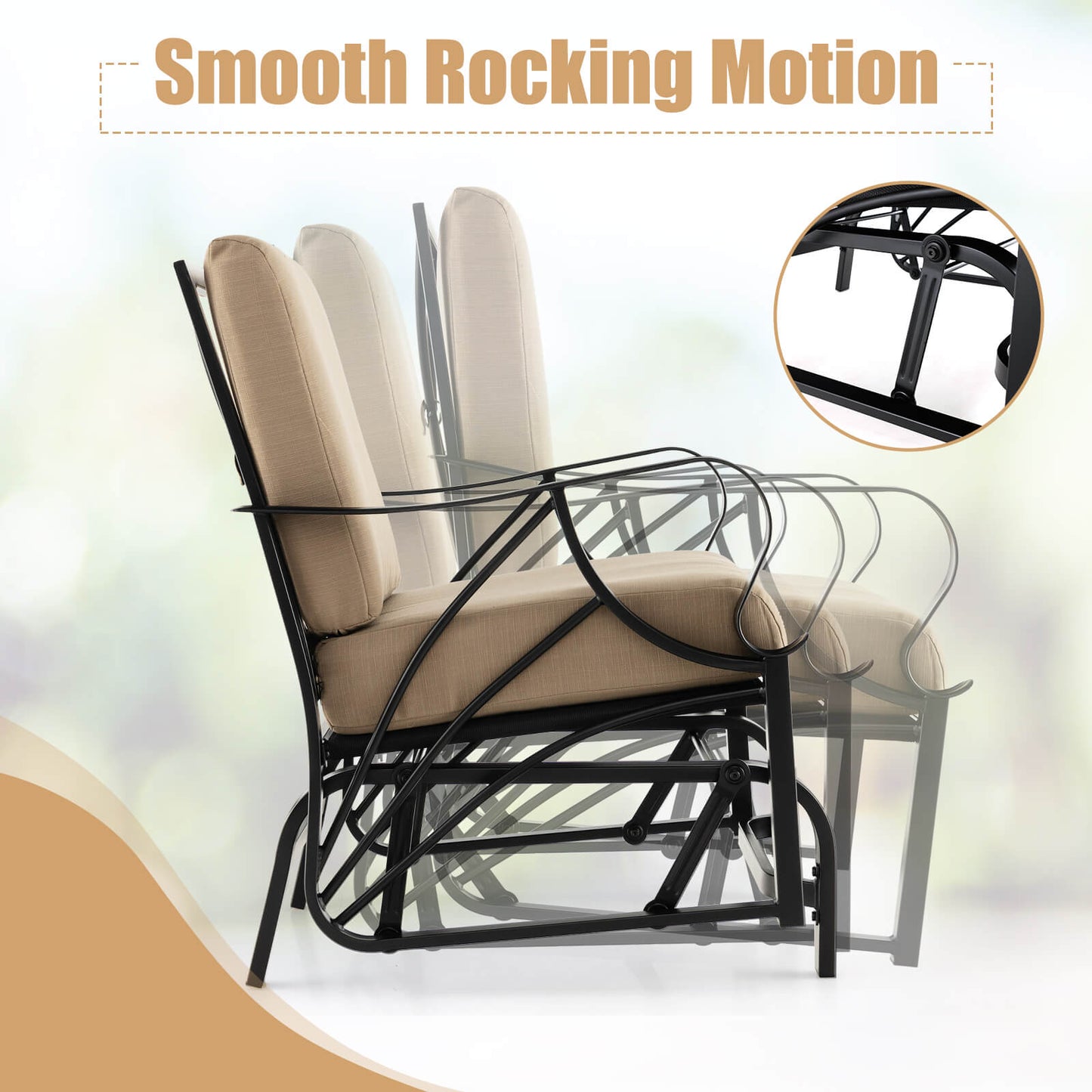 Metal Frame Outdoor Indoor Gliding Armchair with Cushion-Brown