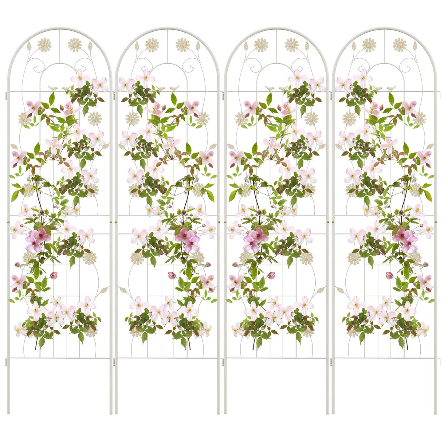 2/4 Pack Metal Garden Trellis 180 cm x 50 cm Wire Lattice Panel-White-4 Pack