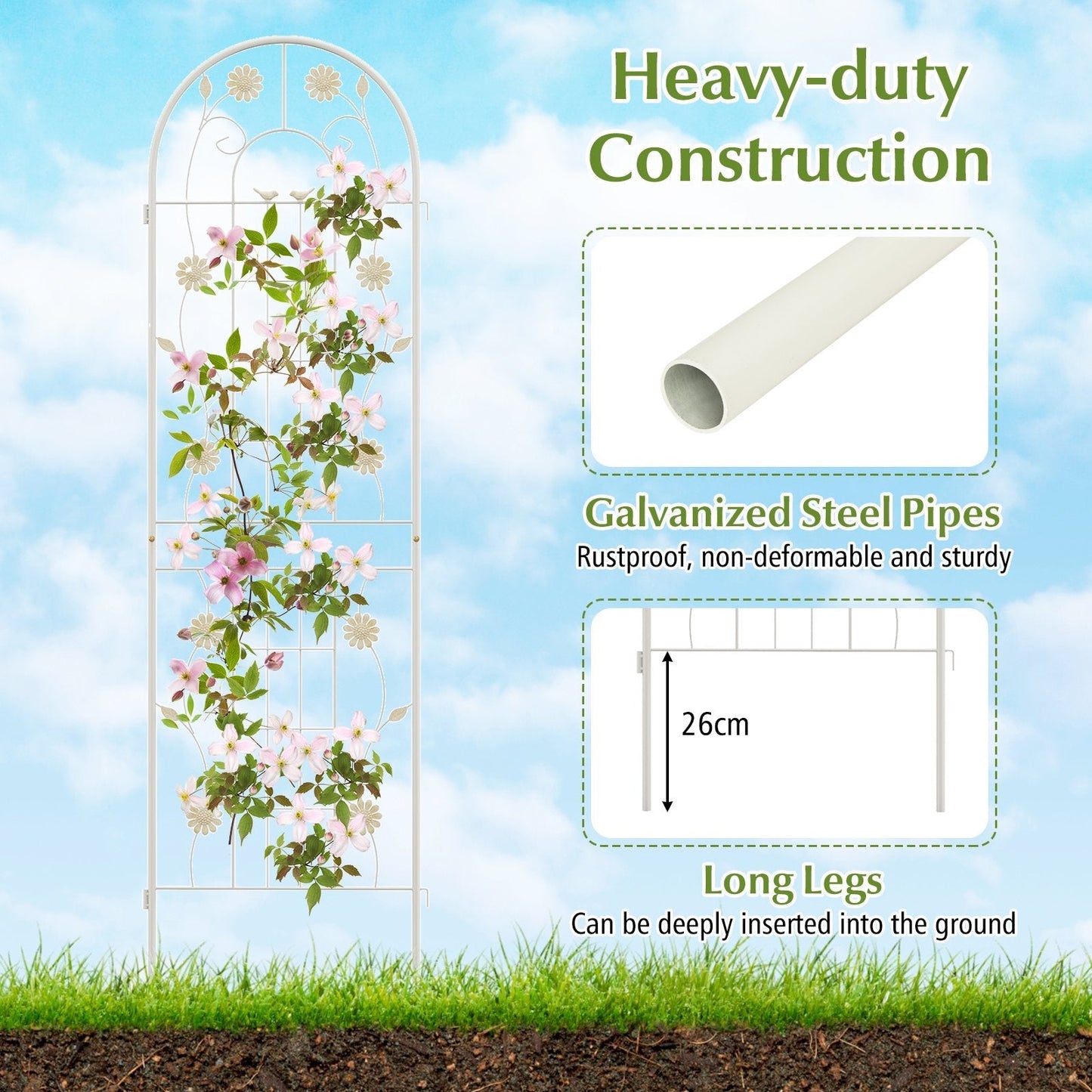 2/4 Pack Metal Garden Trellis 180 cm x 50 cm Wire Lattice Panel-White-4 Pack