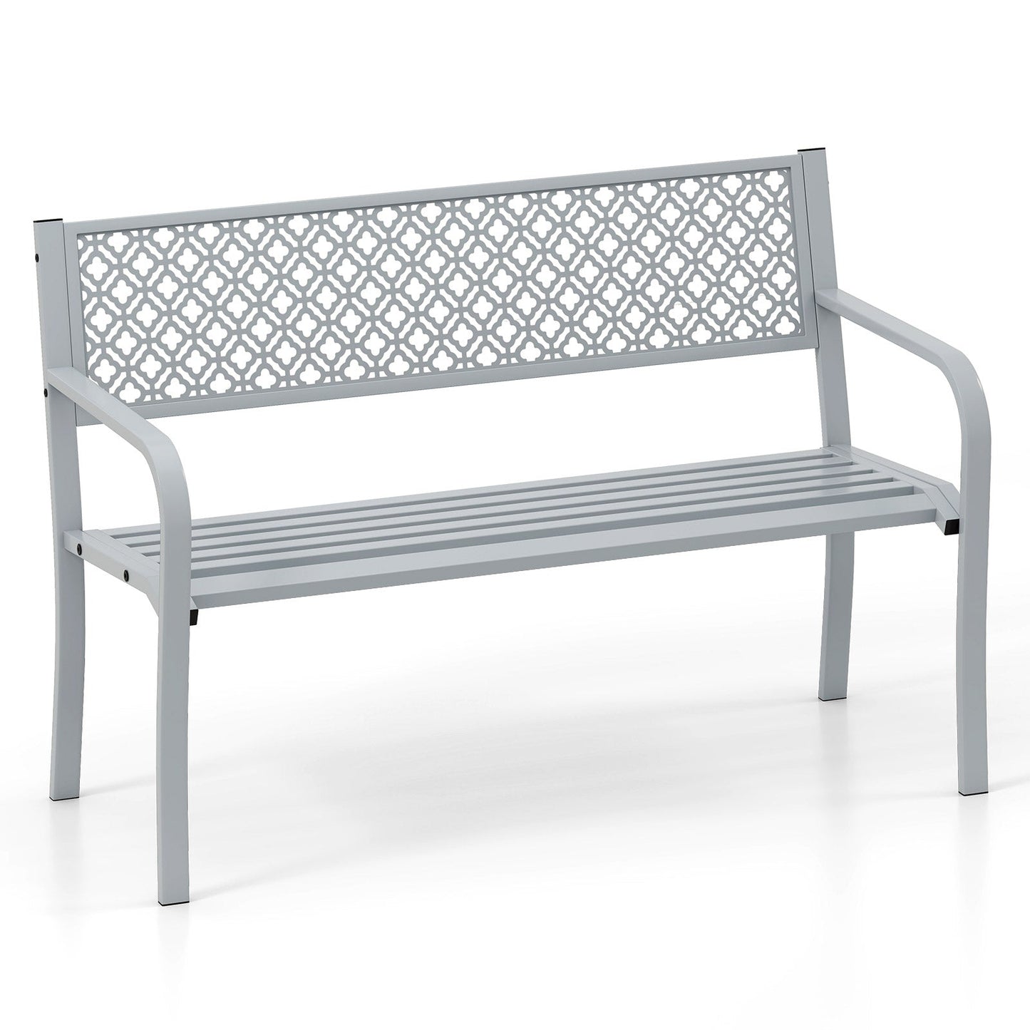 Metal Outdoor Garden Patio Bench with Geometric Lattice Backrest-Grey