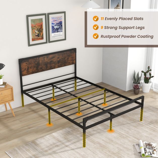 Metal Platform Bed with 9 Support Legs-Queen Size