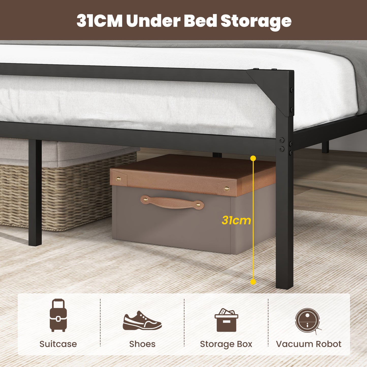 Metal Platform Bed with 9 Support Legs-Queen Size