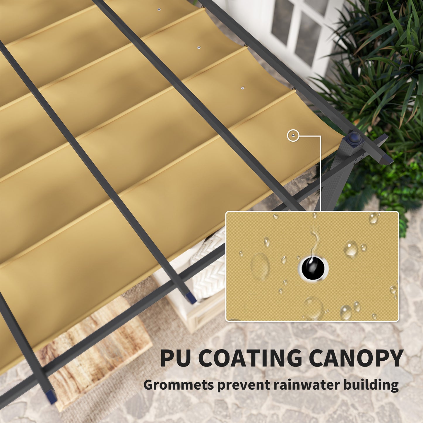 Pergola aluminiowa Outsunny 3 x 3 m z rozsuwanym dachem w kolorze khaki