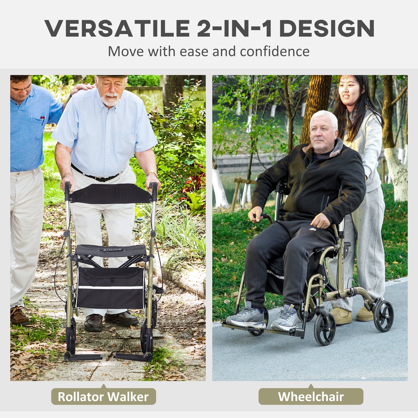 Wózek inwalidzki HOMCOM Rollator Walker z hamulcami i torbą – żółty/zielony