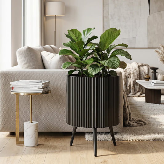 Mid-Century Modern Plant Pot with Built-in Drainage Holes and Stand-M