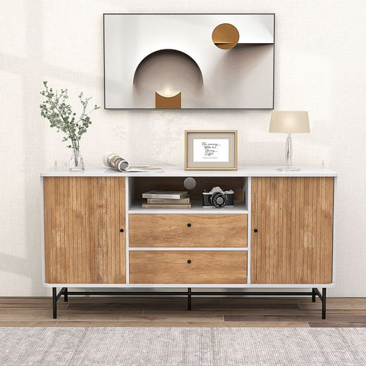 Mid Century Modern Buffet Sideboard Coffee Bar Station-White