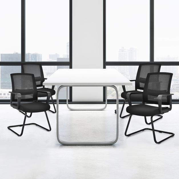 Mid Mesh Back Reception Chair with Adjustable Lumbar Support and Sled Base-Black-2 Pieces
