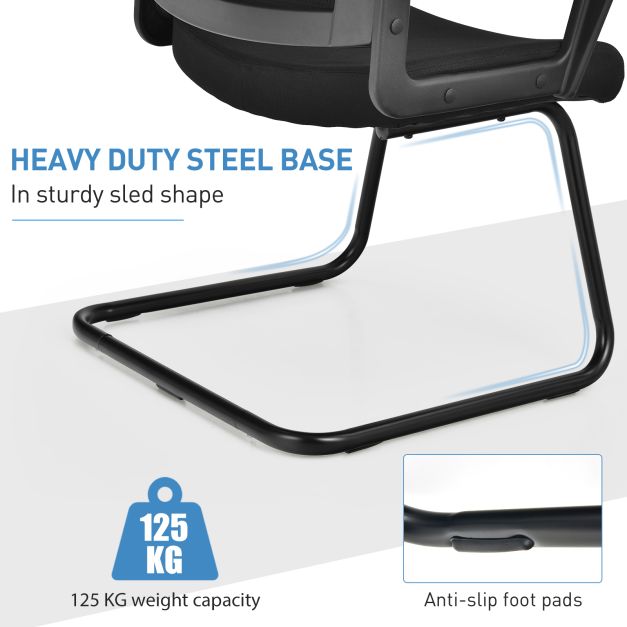 Mid Mesh Back Reception Chair with Adjustable Lumbar Support and Sled Base-Black-2 Pieces