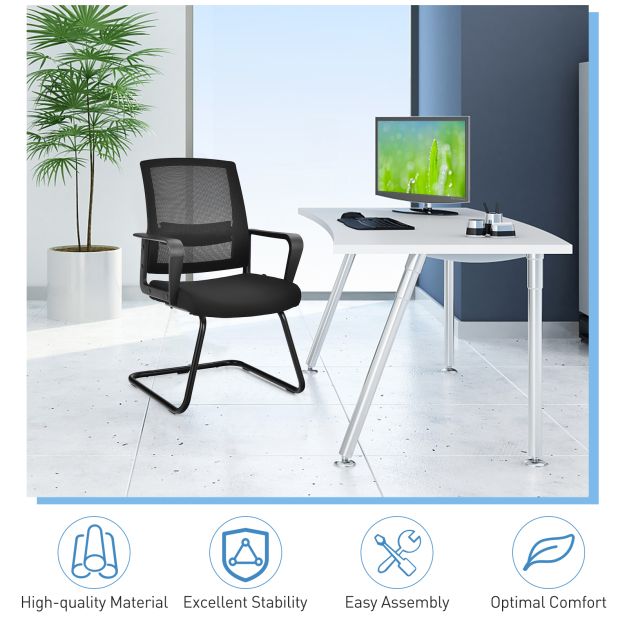 Mid Mesh Back Reception Chair with Adjustable Lumbar Support and Sled Base-Black-2 Pieces
