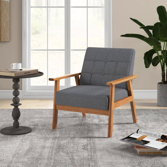 Mid-century Modern Accent Chair with Breathable Linen Cloth-Grey