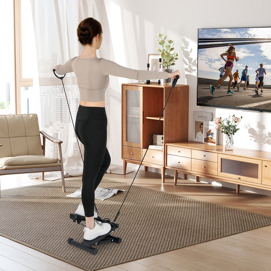 Mini Stepper for Workout Portable Hydraulic Stepper with Resistance Bands-Black