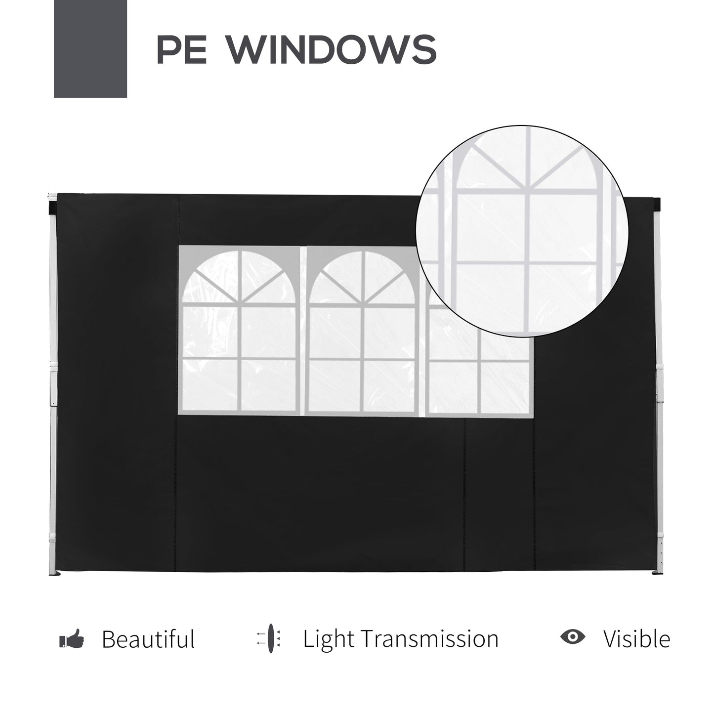 Outsunny 3 Meters Gazebo Replaceable Exchangeable Side Panel Wall Panels Walls With Window, Black
