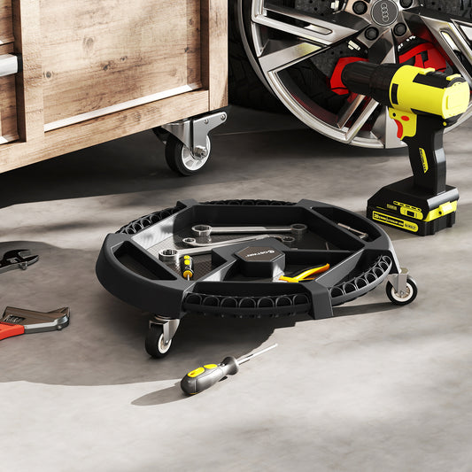 Mobile Automotive Tool Creeper with 3 Swivel Casters and 4 Compartments-Black