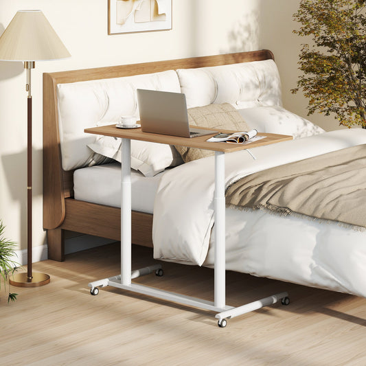 C-Shaped Mobile Standing Desk with Adjustable Height and Lockable Wheels-Natural