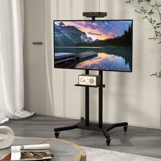 Mobile TV Stand Height Adjustable TV Cart with Lockable Wheels