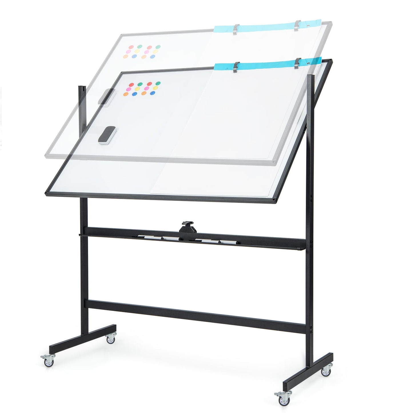 Mobile Whiteboard Reversible with Grid Pattern Board and Board Eraser-Black