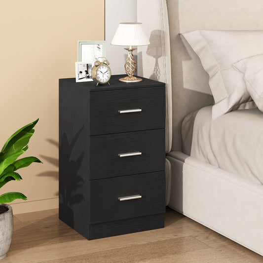 Modern Nightstand End Table with 3 Storage Drawers 2 Anti-tip Kits-Black